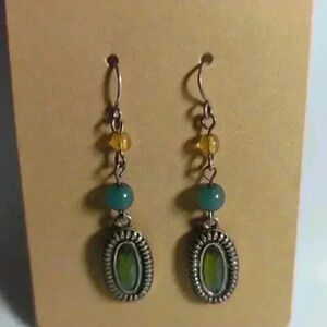 Dakota Dangle drop filigree jewel earrings green, amber, silver